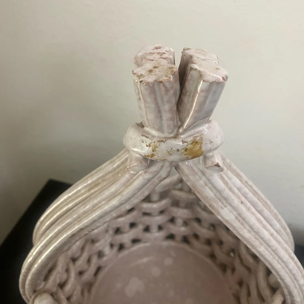 RARE FIND - Vintage Italian Porcelain Woven Basket with Braided Twisted Handle